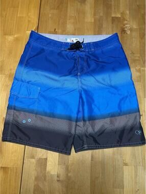 OP OCEAN PACIFIC Men's Swim Surf board Trunks Shorts Blue/Grey Stripes Size 36